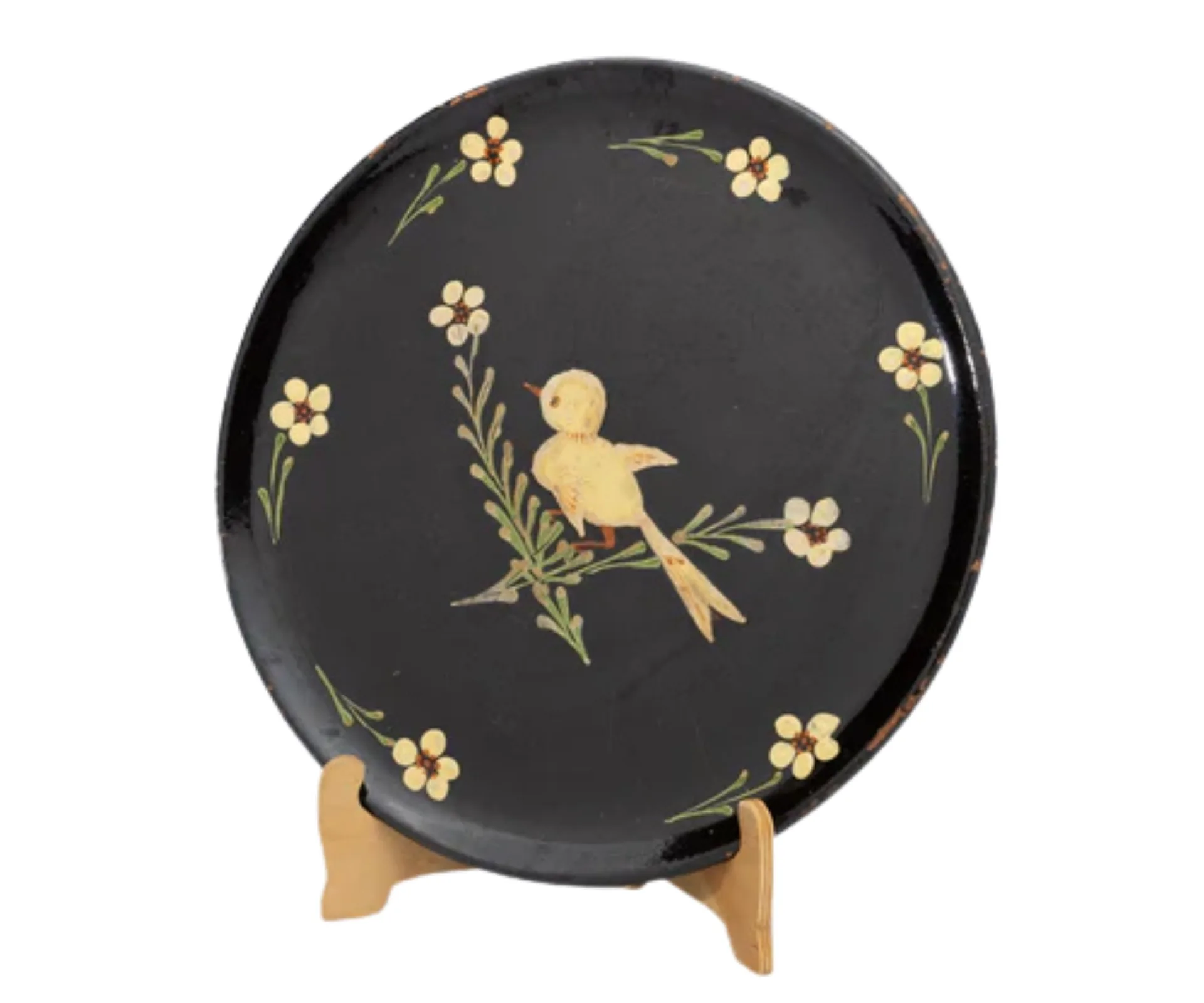 serving platter with hand painted yellow bird and yellow flowers