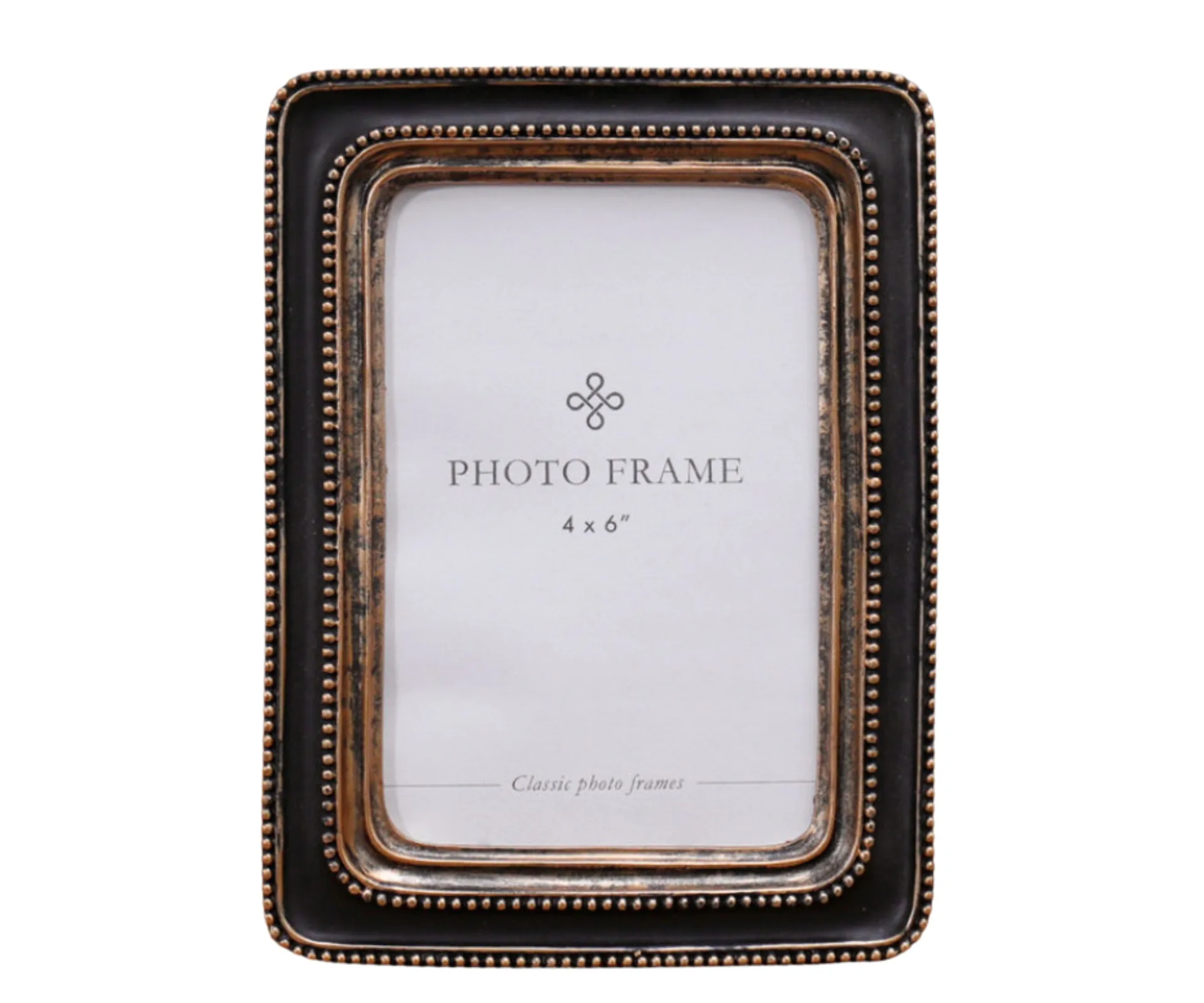 small photo frame with metal beaded edging and rounded corners