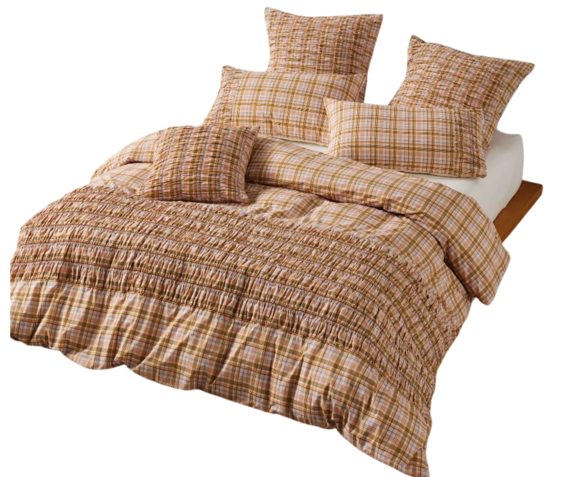 linen house quilt cover set with ruching and orange stripe pattern