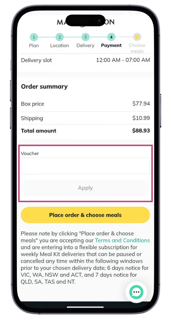 Marley Spoon discount code field