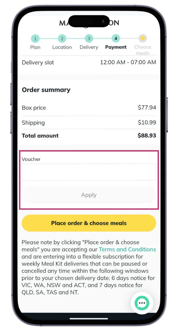 Marley Spoon discount code field