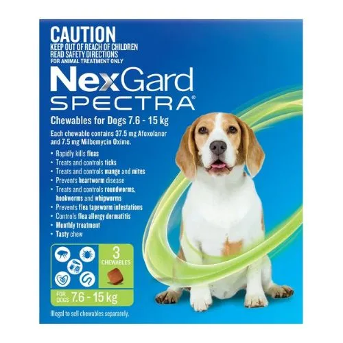 Nexgard Spectra Medium Dogs (7.6 - 15kg) Green - Black Friday pet sales