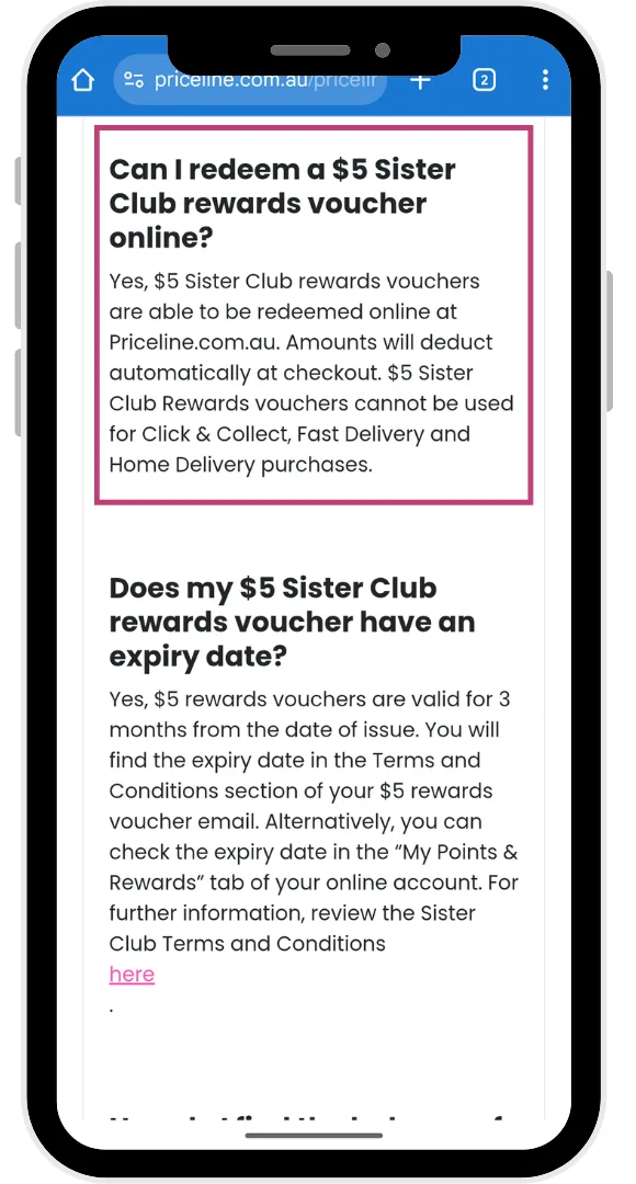 You can get a Priceline discount at the checkout online or in-store by earning SisterClub points.