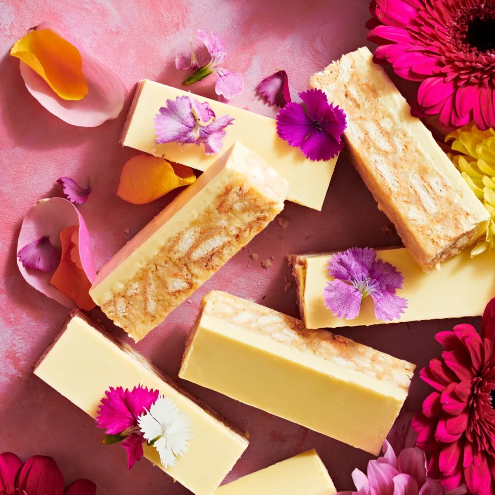 White choc hedgehog with pink flowers