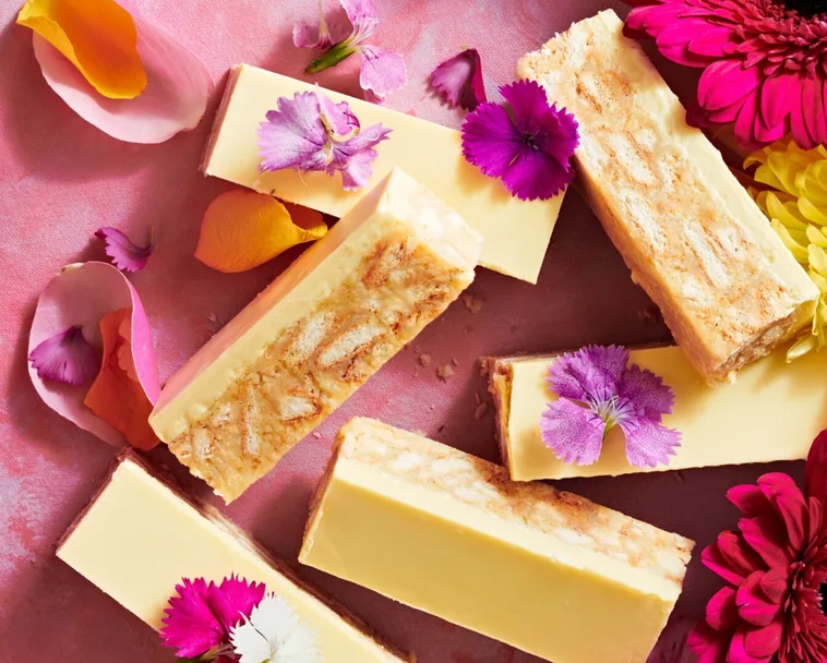 White choc hedgehog with pink flowers