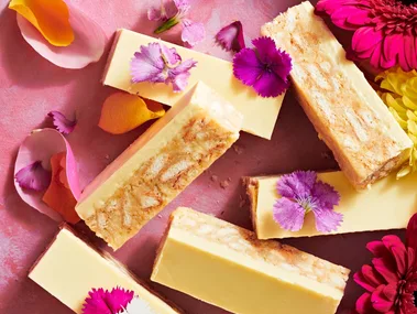 White choc hedgehog with pink flowers