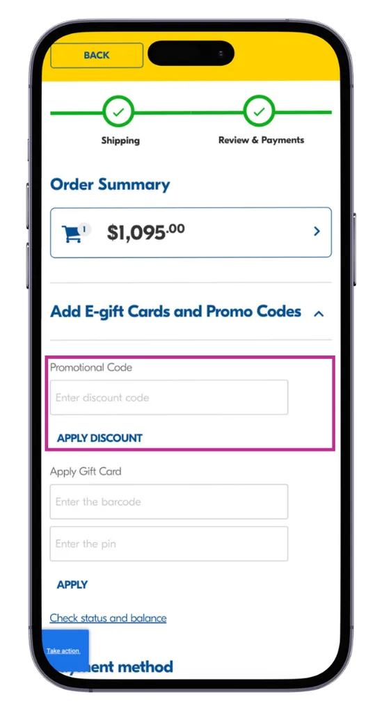 The Betta discount code field at the checkout