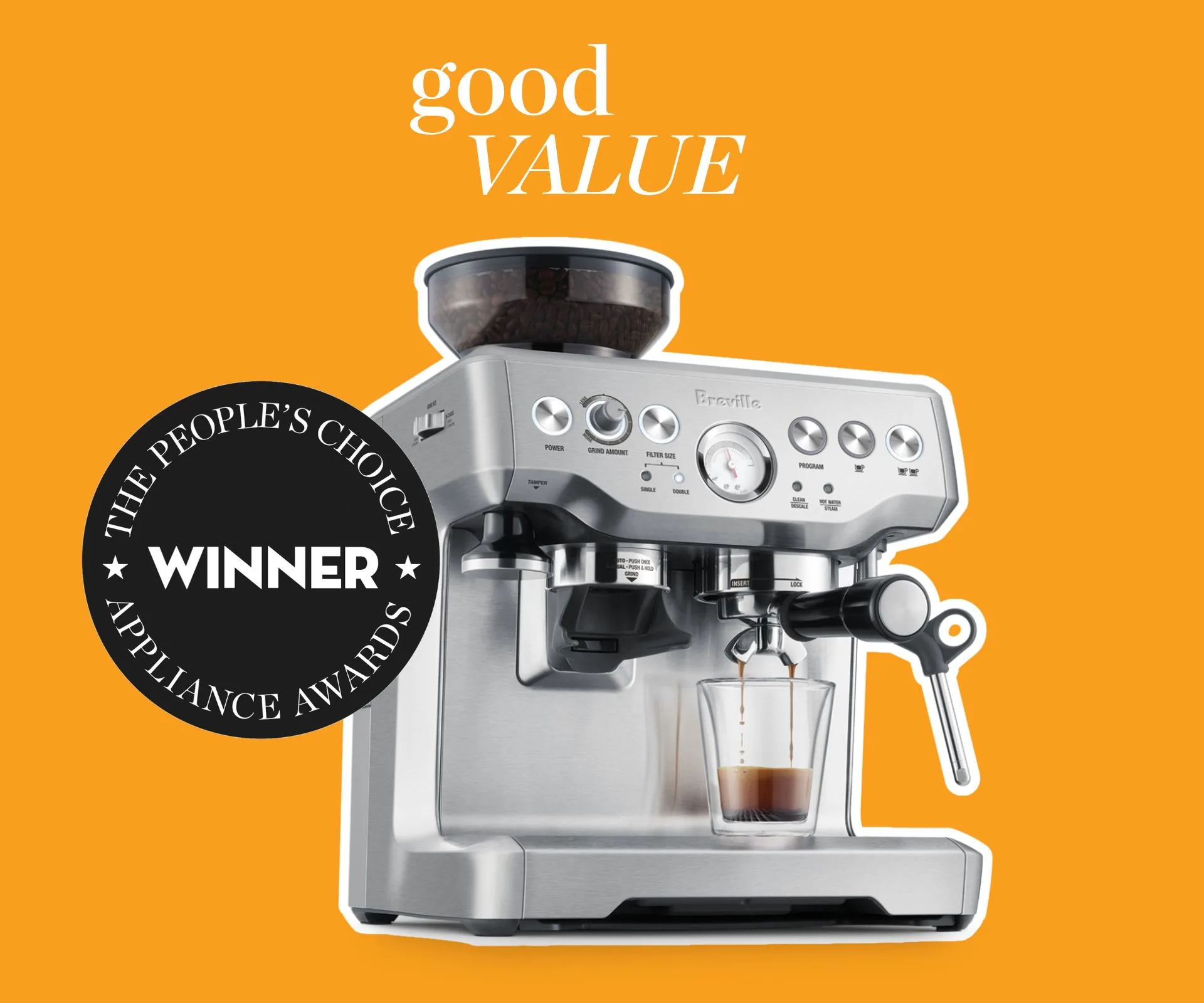 Breville Barista Express coffee machine is a winner in the Better Homes and Gardens Peoples' Choice Appliance Awards