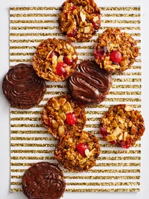 christmas florentines with cornflakes and dried fruit and chocolate dipped back