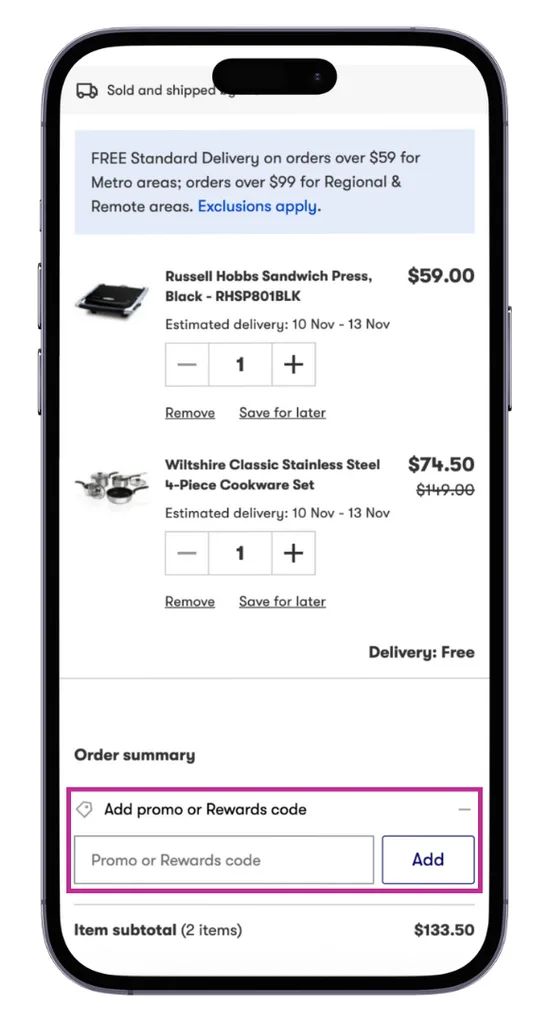 The Big W promo code field at the checkout