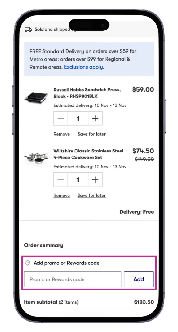 The Big W promo code field at the checkout