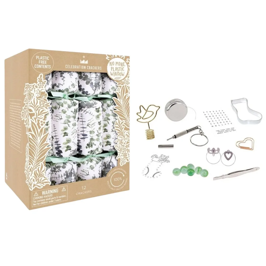 Celebration Crackers CC Eucalyptus Foliage FSC Bonbon Crackers - Green/White/ Eucalypt Design