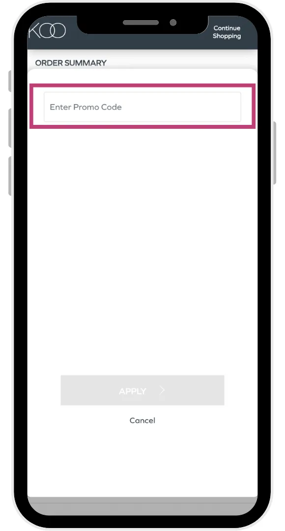 The field to enter a KOO discount code at the checkout