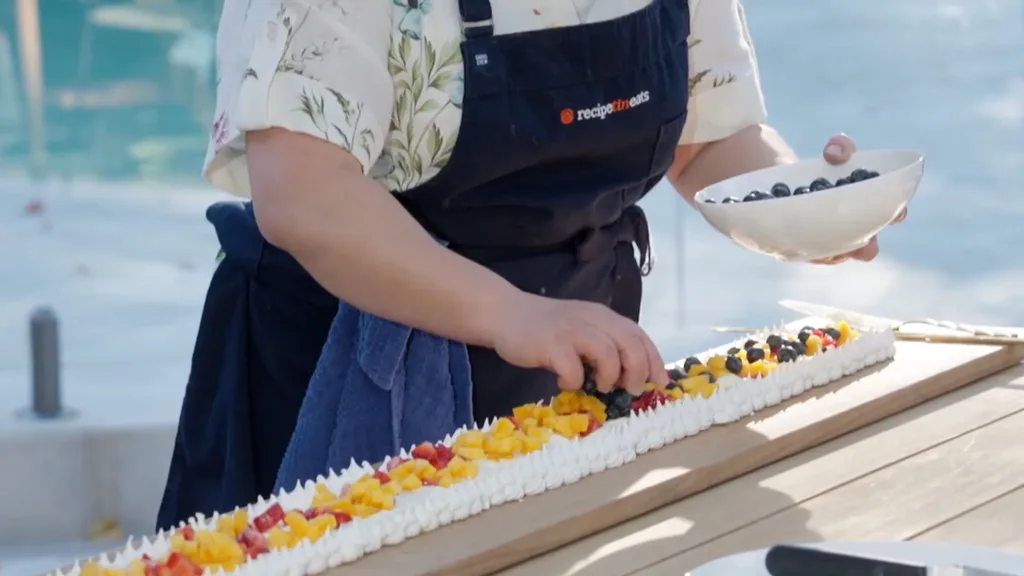 nagi making her famous 2 metre long meringe dessert