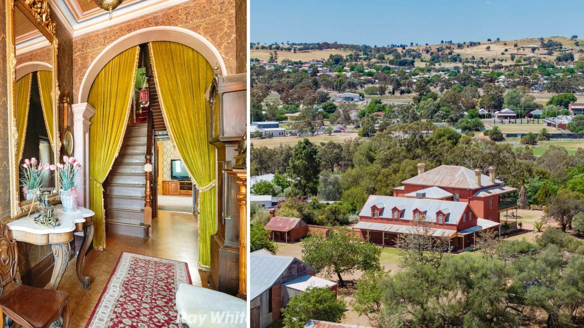 Aerial view of Monte Cristo Homestead Junee with inset entrance hallway
