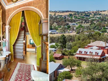 Aerial view of Monte Cristo Homestead Junee with inset entrance hallway