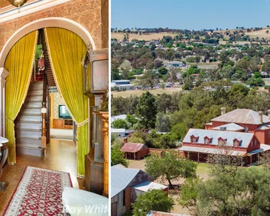 Aerial view of Monte Cristo Homestead Junee with inset entrance hallway