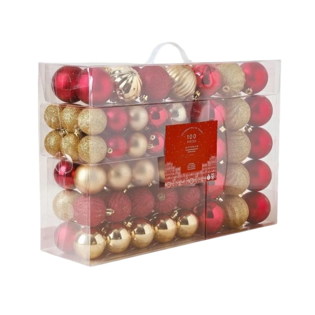 Myer Giftorium Heirloom Christmas Assorted Red & Gold Shatter-Resistant Baubles 100pk