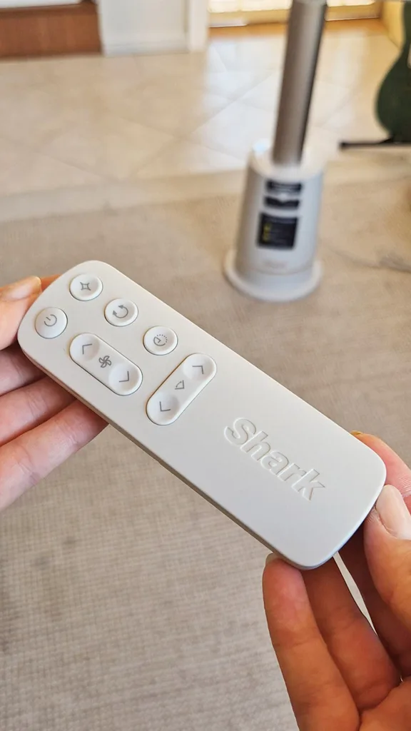 Shark TurboBlade fan magnetic remote close up