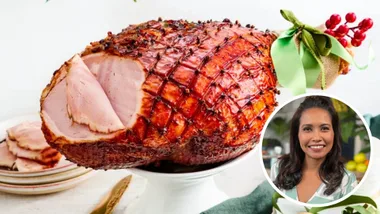Baked glazed ham for Christmas with a recipe by Clarissa Fieldel (inset)