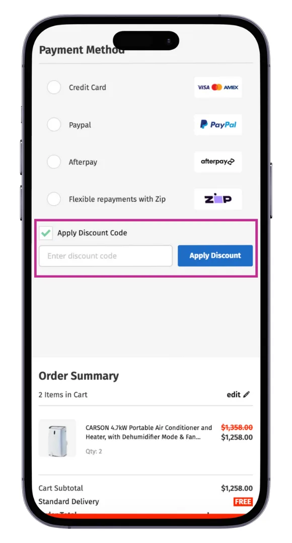 The Edisons discount code field at the checkout