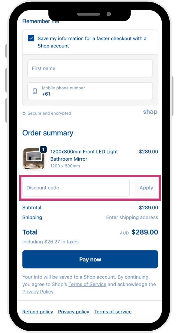 The Elegant Showers discount code field at the checkout.