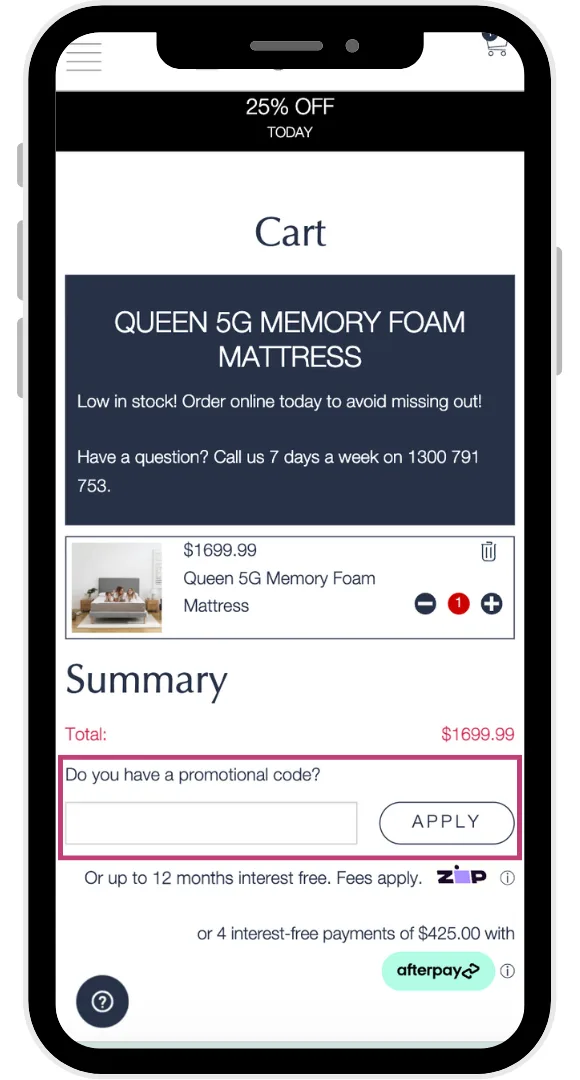 The Ergoflex promo code field at the checkout