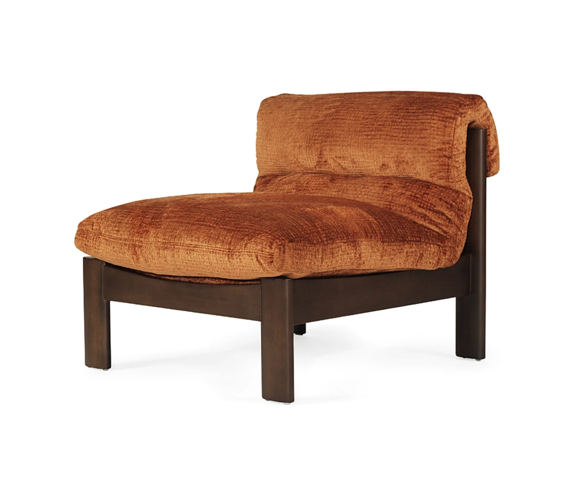 freedom laside living carazinho fabric chair with orangey brown corduroy fabric and chocolate wooden legs
