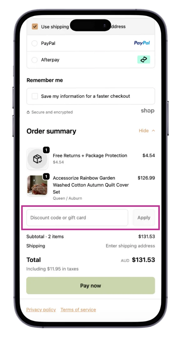 The Manchester Factory discount code field at the checkout