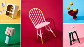 boldly coloured furniture items on brightly coloured backgrounds