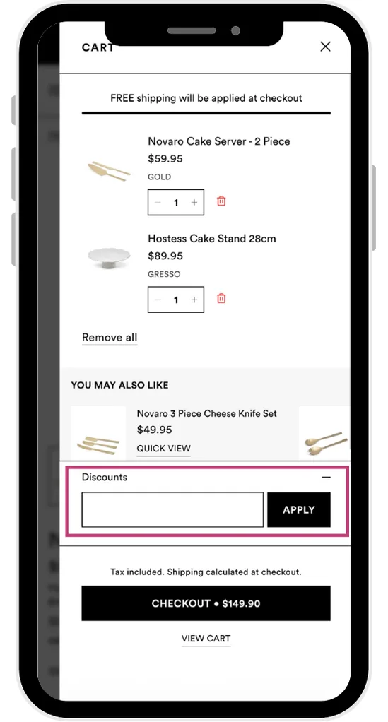salt and pepper discount code field in the cart, before heading to checkout