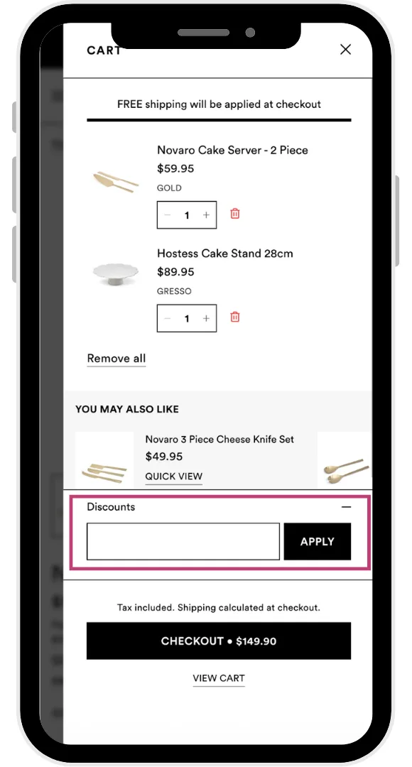 salt and pepper discount code field in the cart, before heading to checkout