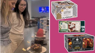 Staff at Better Homes and Gardens taste Christmas cakes from supermarkets Coles, Woolworths and ALDI