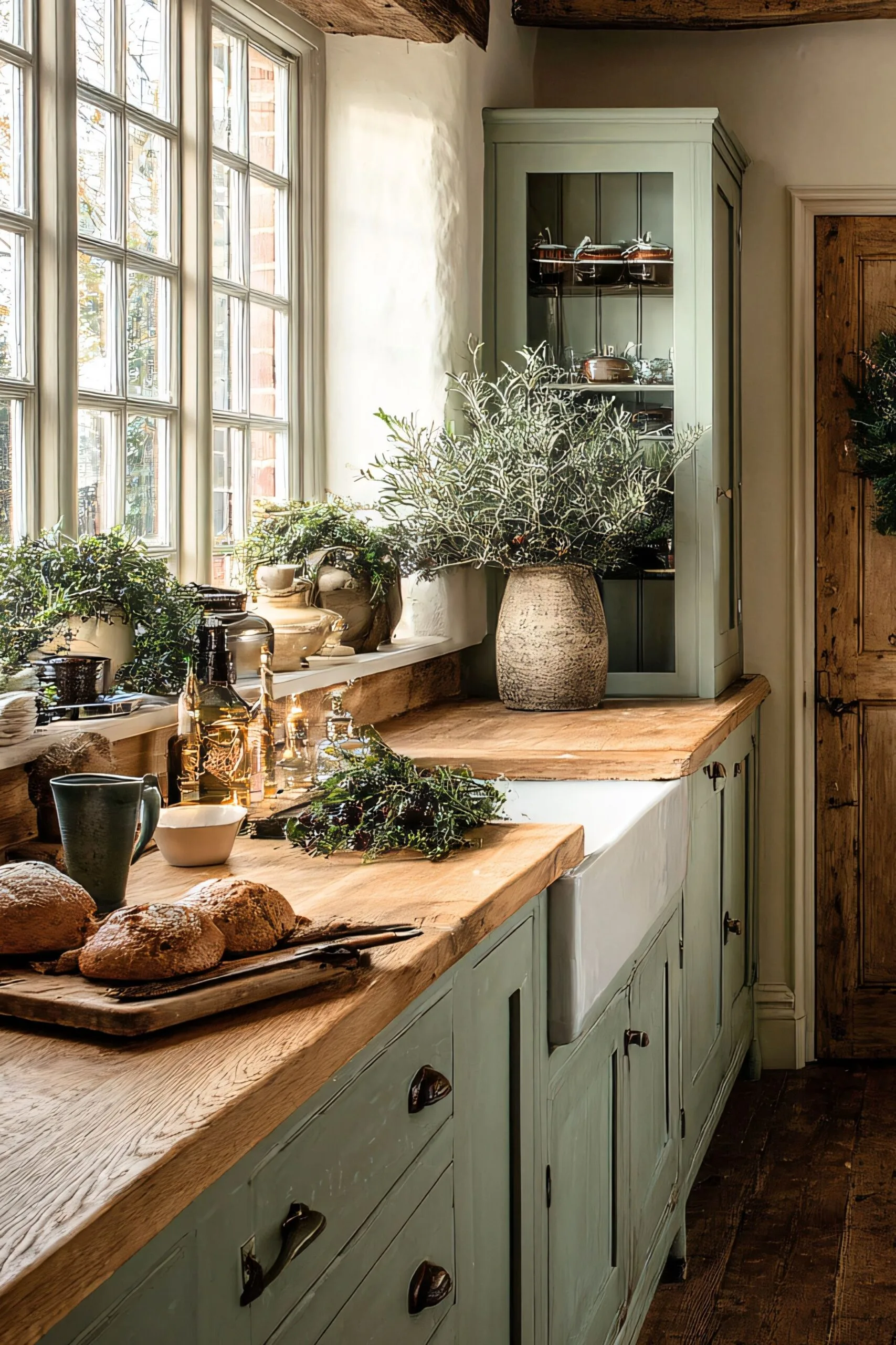 farm house kitchen with bread and butter on the bench