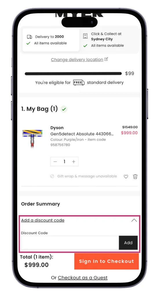 The field for Myer discount codes