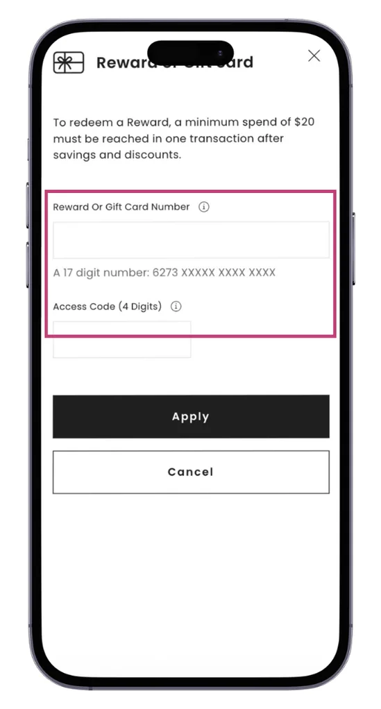 The MYER One reward code field at checkout allows you to redeem reward vouchers for a discount on your purchase