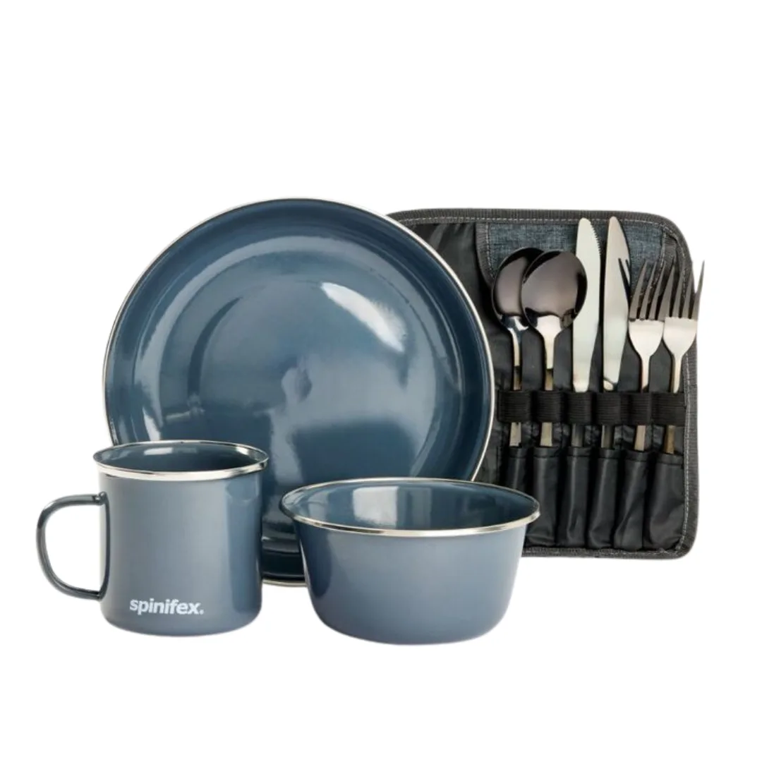 Spinifex 12 piece Enamel Dining Set Camping Best Camping Gear for Camping in Australia During Summer