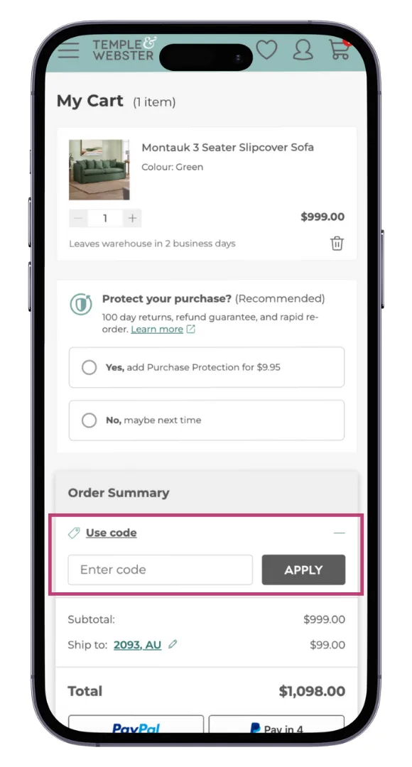 The Temple & Webster discount code field