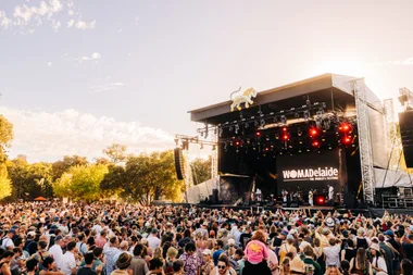 womadelaide stage with huge crowd of people listening to band play