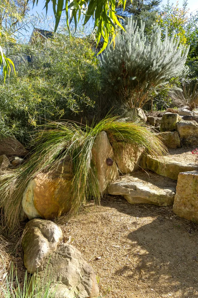 close up of rock formations with poa grass hanging over the top