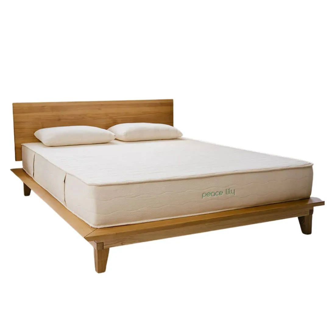 Peace Lily Hybrid Latex Mattress with  multiple 100% natural latex layers, a premium 3-zone pocket spring layer and a certified 100% organic cotton cover.