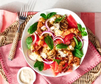 This chargrilled prawn and cauliflower salad is ready in 30 minutes