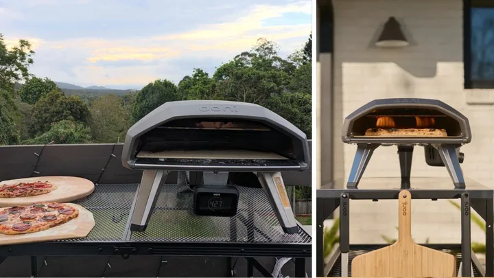 Ooni Koda 2 review: Left: An image of the Ooni Koda 2 being tested at home. Right: A professional picture of the Ooni Koda 2.