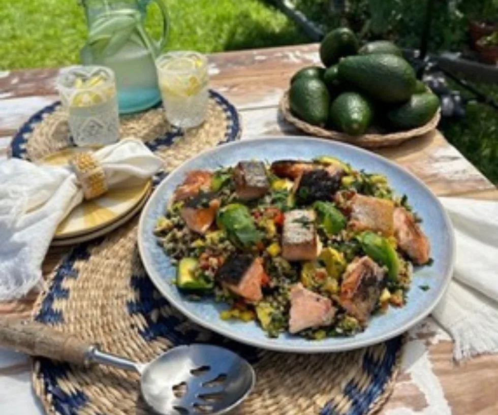 Clarissa's salmon avocada and grain salad