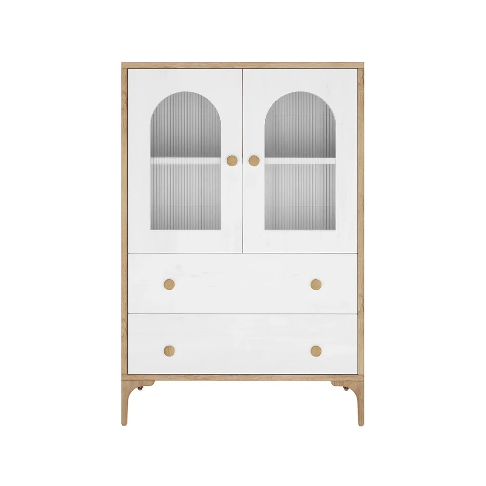 Afra 80cm Buffet Cabinet with Glass Doors in White & Natural Luxo Living + Best Affordable Furniture Brands Australia + Cheap Furniture 2026