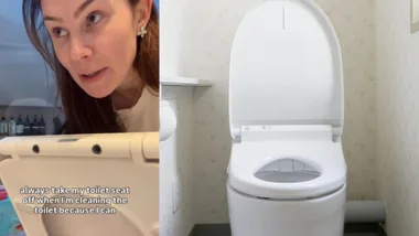 cleaning the toilet taking the seat off