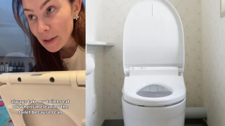 cleaning the toilet taking the seat off