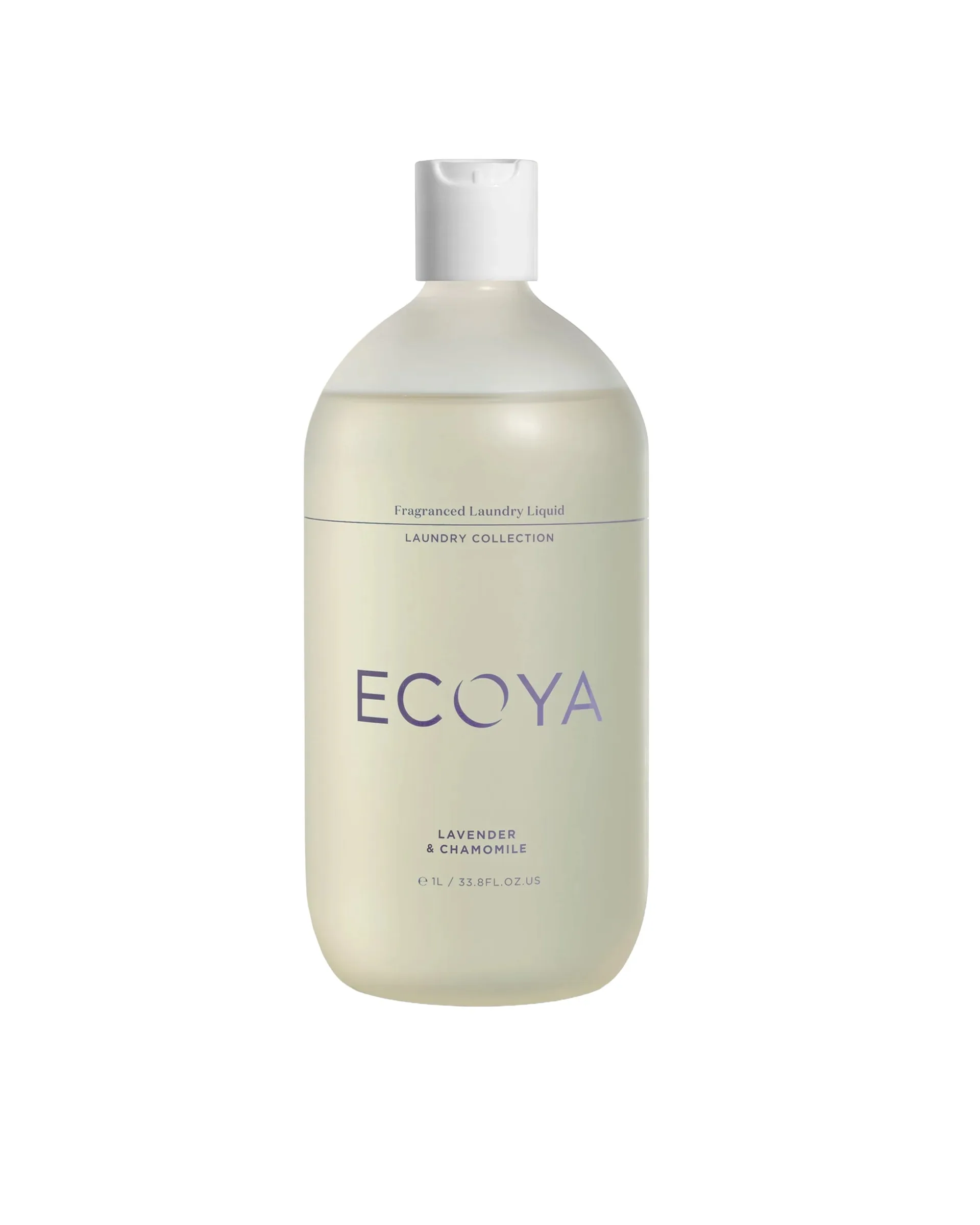 A bottle of Ecoya lavender & chamomile fragranced laundry liquid
