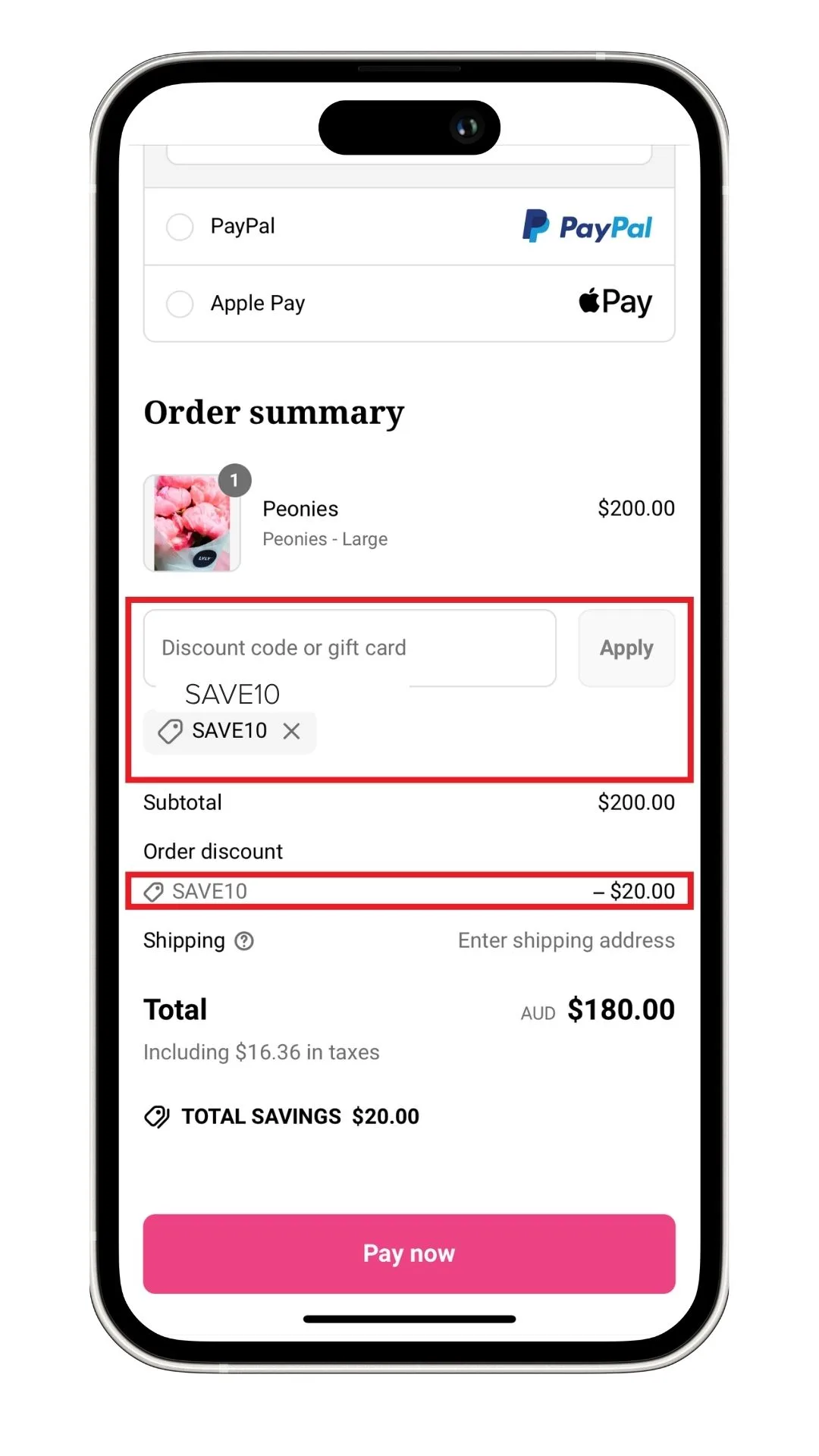 A screenshot of a LVLY discount code applied at checkout on a mobile.