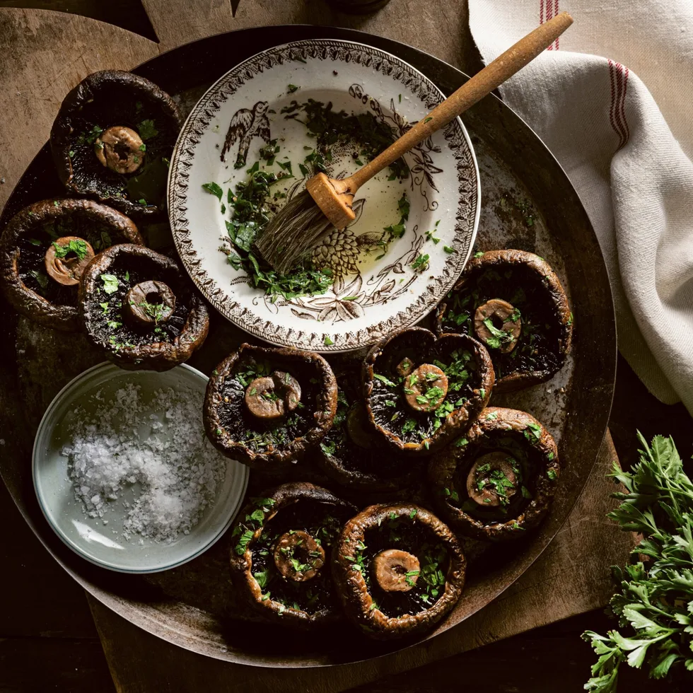 Jimmy Barnes and Jane Barnes charcoal grilled portobello mushroom steaks with herbs